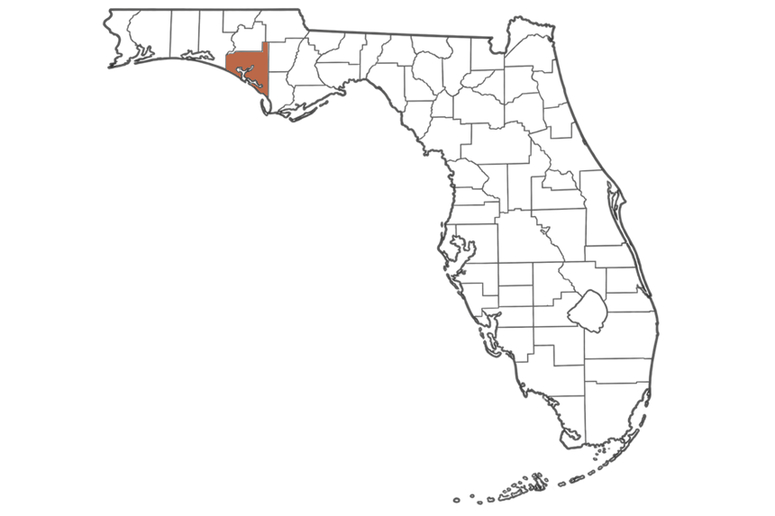 Bay County Florida jobs map highlighting Bay County