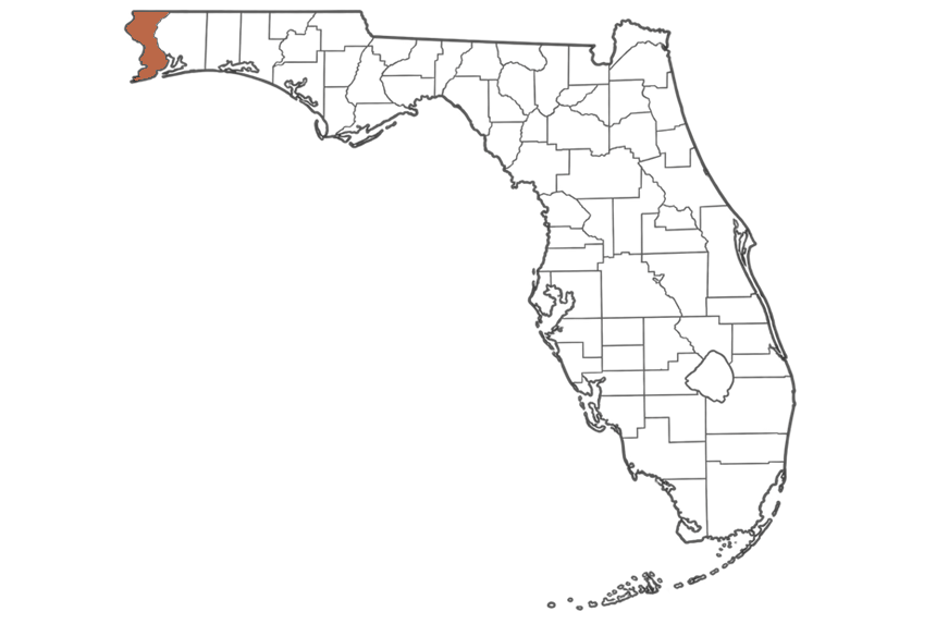 Escambia County Florida jobs map highlighting Escambia County