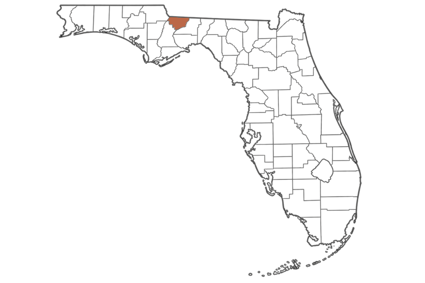 Gadsden County Florida jobs map highlighting Gadsden County