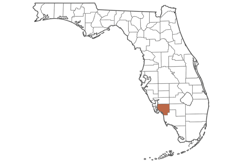Lee County Florida jobs map highlighting Lee County
