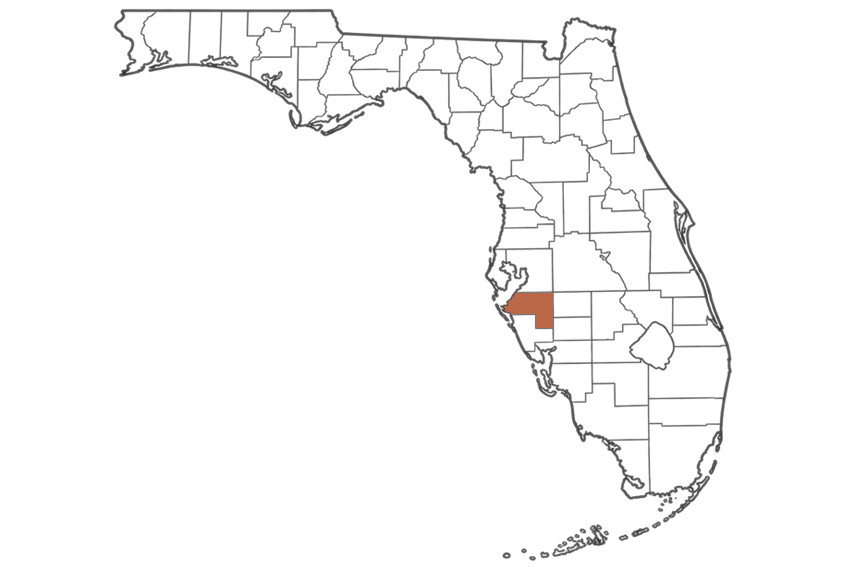 Manatee County Florida jobs map highlighting Manatee County