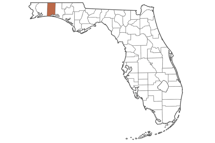 Okaloosa County Florida jobs map highlighting Okaloosa County