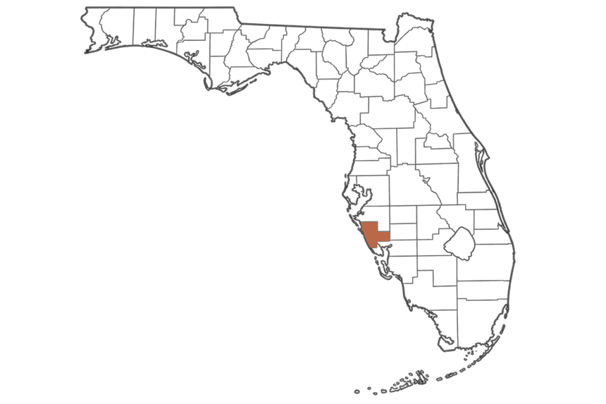 Sarasota County Florida jobs map highlighting Sarasota County